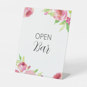 Signe De Table Aquarelle rose Fleurs Floral Open Bar