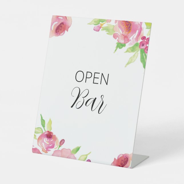 Signe De Table Aquarelle rose Fleurs Floral Open Bar (Recto)