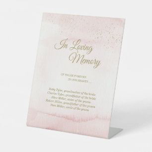 Signe De Table Aquarelle rose Mariage de type or dans la mémoire 