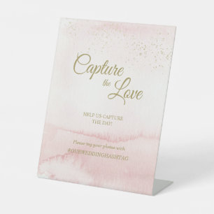 Signe De Table Aquarelle rose or Type Mariage Capturer l'amour