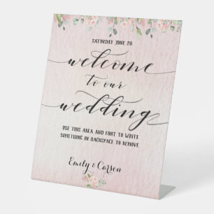 Signe De Table Aquarelle rose pâle Vert Mariage de bienvenue