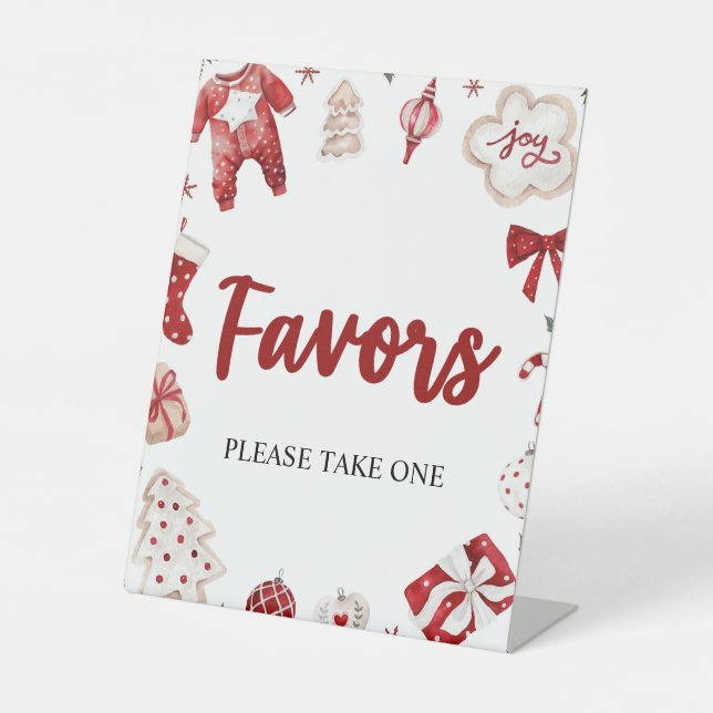 Signe De Table Aquarelle Rouge hiver mignonne Noël Favoriser Sign (Recto)