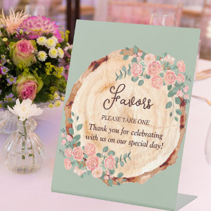 Signe De Table Aquarelle rustique Bois Slice Sage Vert