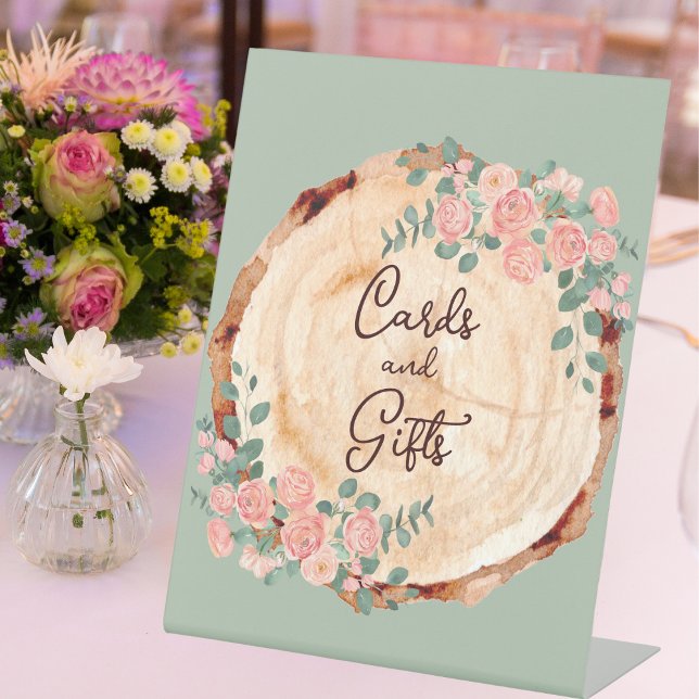 Signe De Table Aquarelle rustique Bois Slice Sage Vert (Créateur téléchargé)