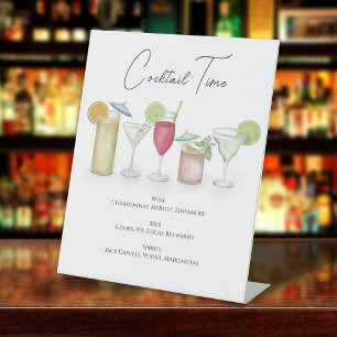 Signe De Table Aquarelle Simple Amusement Whimsical Cocktail Bois