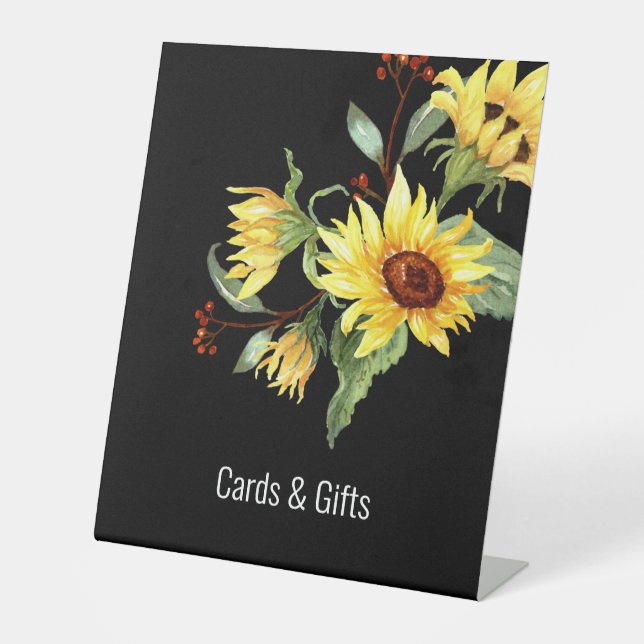 Signe De Table Aquarelle Tournesol Noir Douche Signal cadeau (Recto)