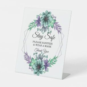 Signe De Table Aquarelle verte et violette Sécurité Florale