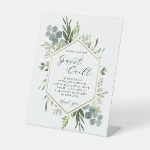 Signe De Table Aquarelle verte Hexagon Mariage Guest Quilt