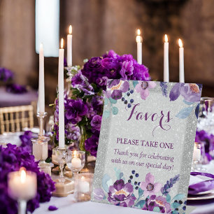 Signe De Table Aquarelle violette Floral et Mariage Parties scint