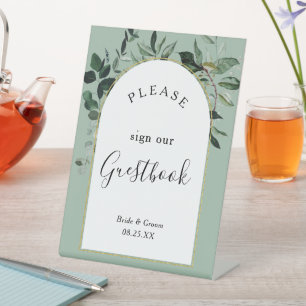 Signe De Table Arc boho Sage Green Botanic Greenery livre d'or