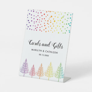 Signe De Table Arc-en-ciel couleurs arbres et confetti LGBT maria