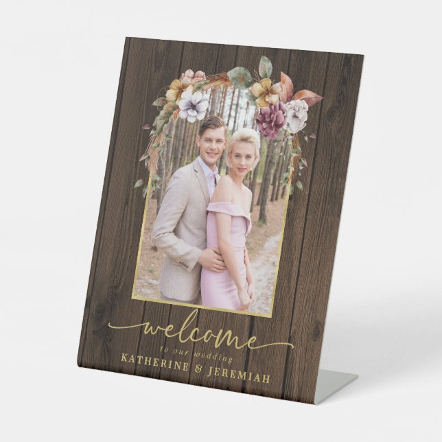 Signe De Table Arc Floral en Bois Rustique Accueil Mariage photo (Recto)
