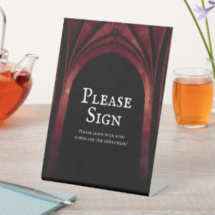 Signe De Table Arc gothique Élégant Mariage Noir Rouge foncé