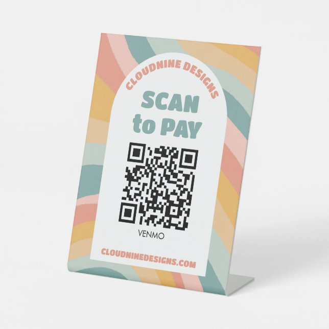 Signe De Table Arch Retro Waves SCAN POUR PAYER CODE QR  (Recto)