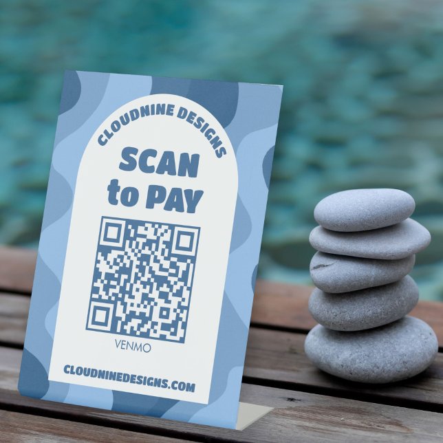 Signe De Table Arch Retro Waves SCAN POUR PAYER CODE QR  (Arch Retro Waves SCAN TO PAY QR CODE Pedestal Sign
)