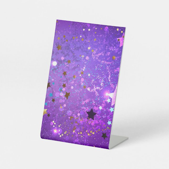 Signe De Table Arrière - plan de feuille violet avec étoiles (Recto)
