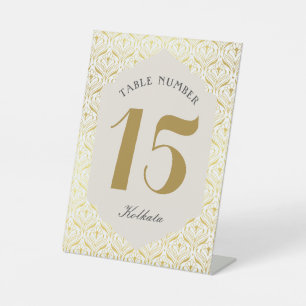 Signe De Table Art Déco Gold Floral Numéro et nom de la table