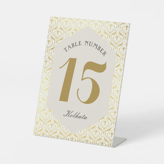 Signe De Table Art Déco Gold Floral Numéro et nom de la table (Recto)