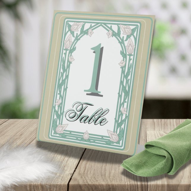 Signe De Table Art Déco William Morris Floral Mariage vert (Créateur téléchargé)