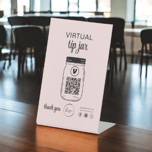 Signe De Table Astuce virtuelle rose Jar Code QR Logo Blanc