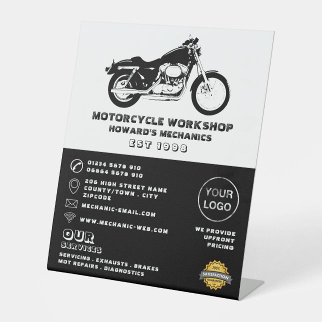 Signe De Table Atelier de motocyclette, mécanique et réparation p (Recto)