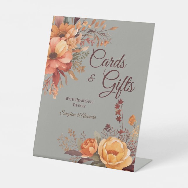 Signe De Table Automne aquarelle Rustique Floral Mariage Tabletop (Recto)