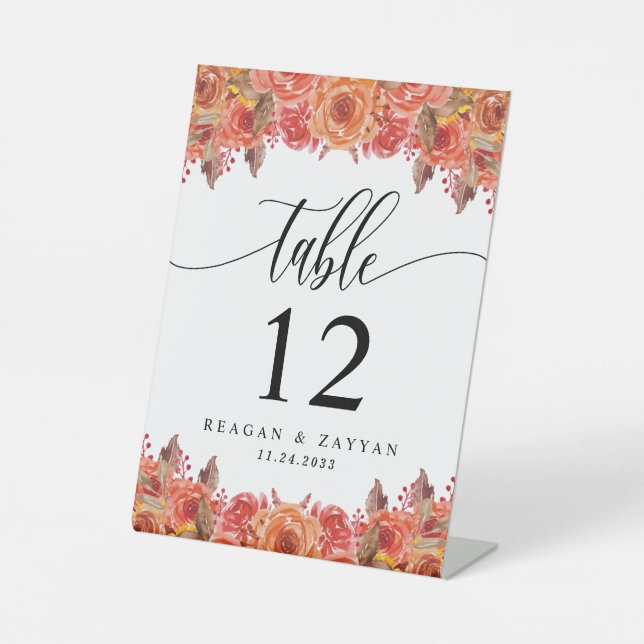 Signe De Table Automne Rustique Floral Automne Mariage Numéro de  (Recto)