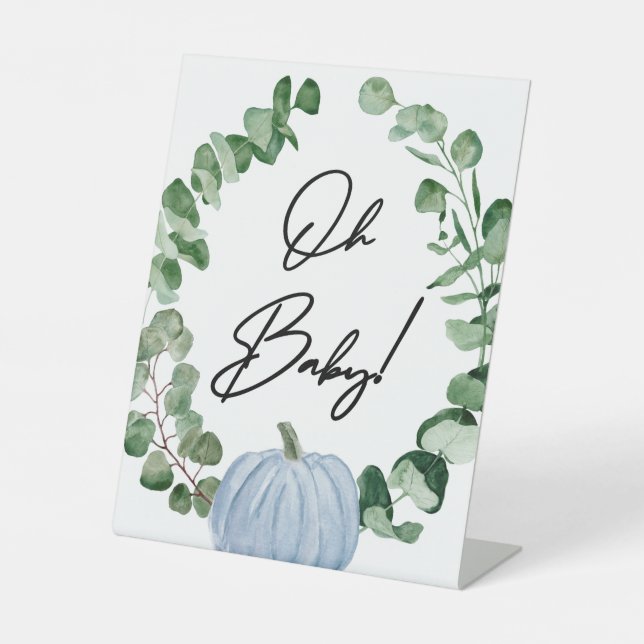 Signe De Table Automne Vert Bleu Citrouille Baby shower garçon Oh (Recto)