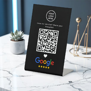 Signe De Table Avis Google avec code QR Moderne Élégant Noir