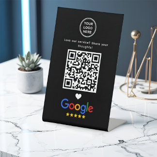 Signe De Table Avis Google avec code QR Moderne Élégant Noir