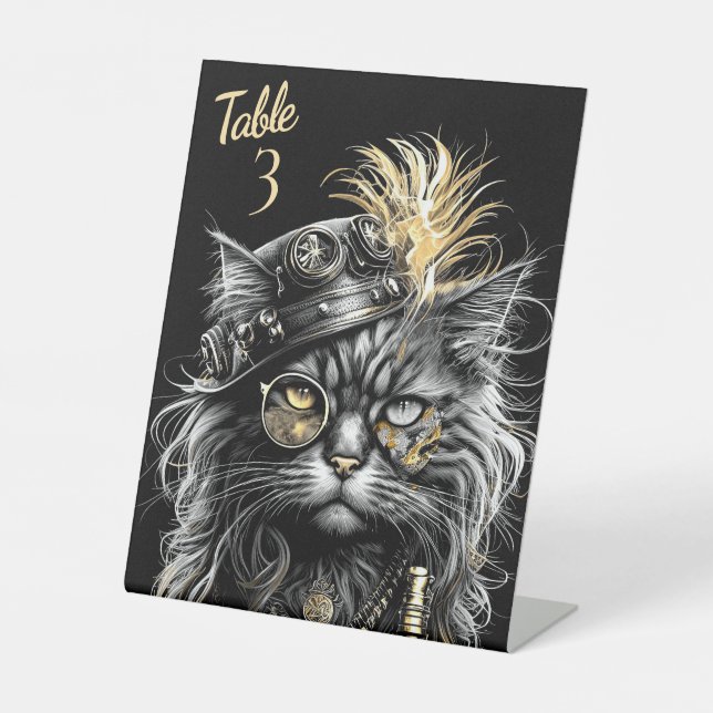 Signe De Table Awesome Steampunk Cat Table Number (Recto)