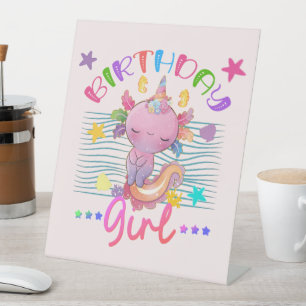 Signe De Table Axolotl Unicorn Anniversaire Fille Thème Coloré