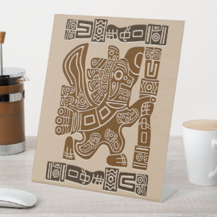 Signe De Table Aztec Eagle Guerrier Tribal Art antique