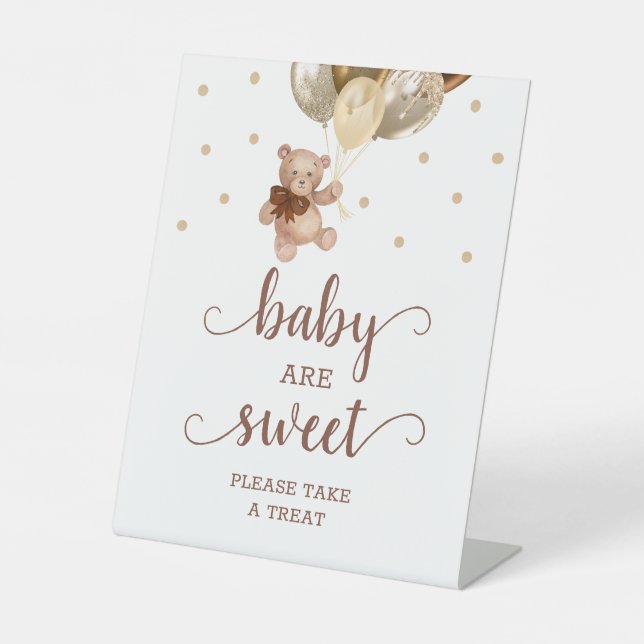 Signe De Table Baby Are Sweet Teddy Bear Brown Gold Dessert Table (Recto)