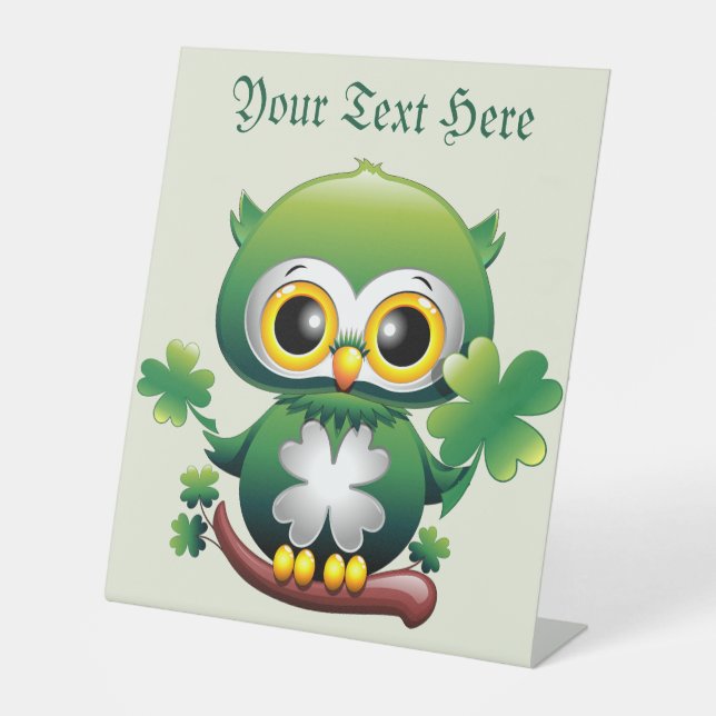 Signe De Table Baby Owl Cute St Patrick Cartoon (Recto)