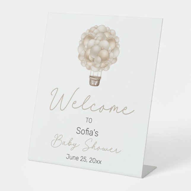 Signe De Table Baby shower Beige Hot Air Balloon Accueil (Recto)