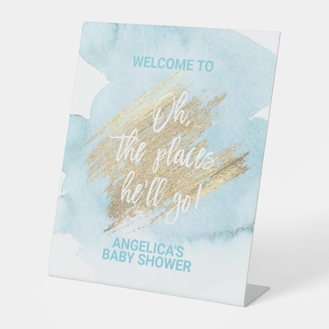 Signe De Table Baby shower Blue Gold Aquarelle GARY (Recto)