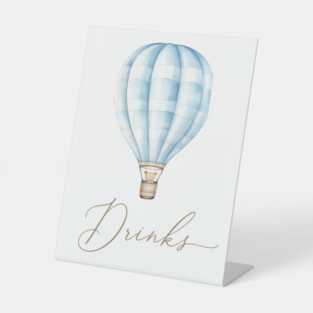 Signe De Table Baby shower Blue Hot Air Balloon Boissons (Recto)
