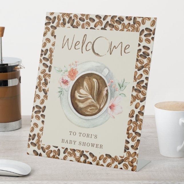 Signe De Table Baby shower Coffee Beans Welcome Floral (In SItu)