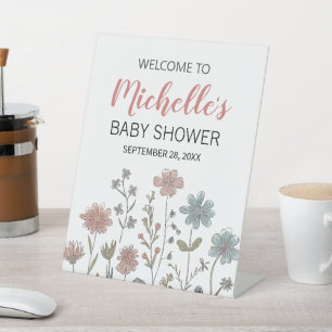 Signe De Table Baby shower d'accueil Fleur sauvage moderne