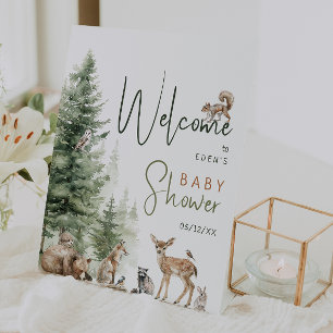 Signe De Table Baby shower d'animaux de bois de forêt
