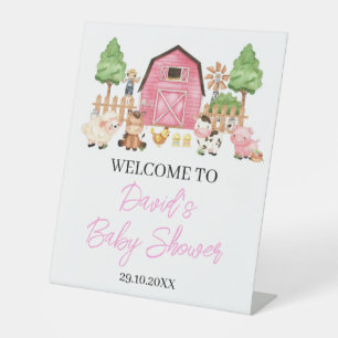 Signe De Table Baby shower d'animaux de ferme roses