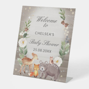 Signe De Table Baby shower d'animaux en bois mignon Bienvenue