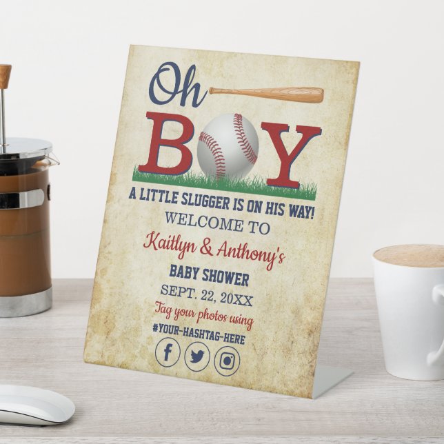 Signe De Table Baby shower de baseball vintage Boys Bienvenue (In SItu)