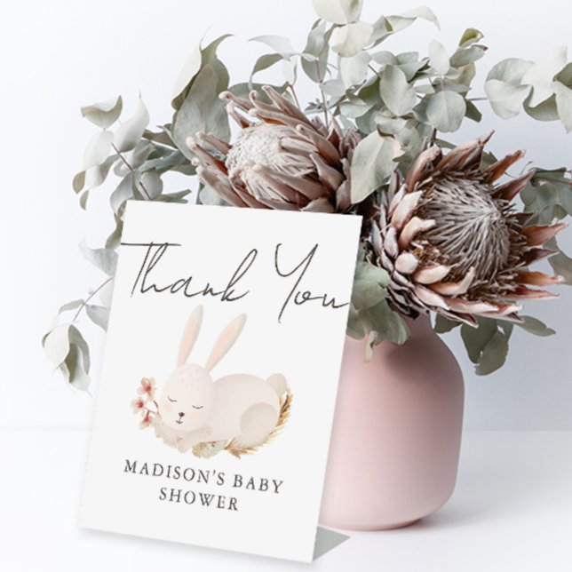 Signe De Table Baby shower de calligraphie de lapin doux Merci (Créateur téléchargé)