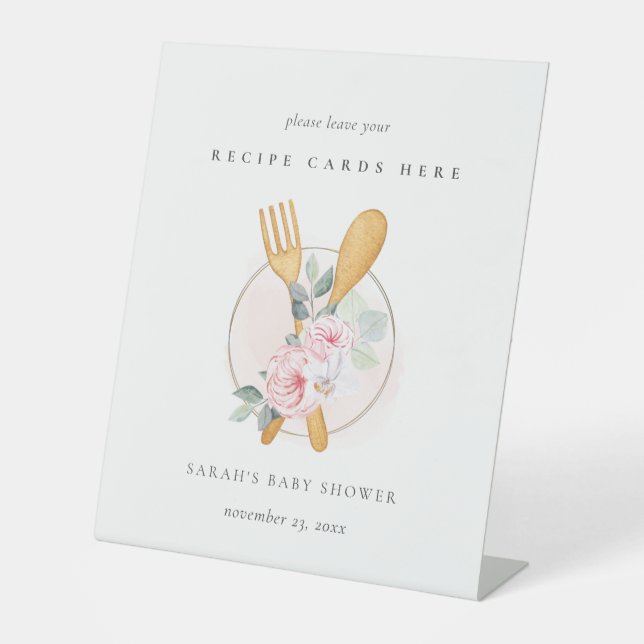 Signe De Table Baby shower de la carte de recette florale en bois (Recto)