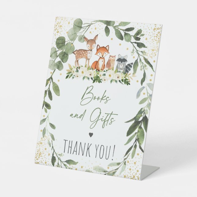 Signe De Table Baby shower de livres et cadeaux Woodland (Recto)