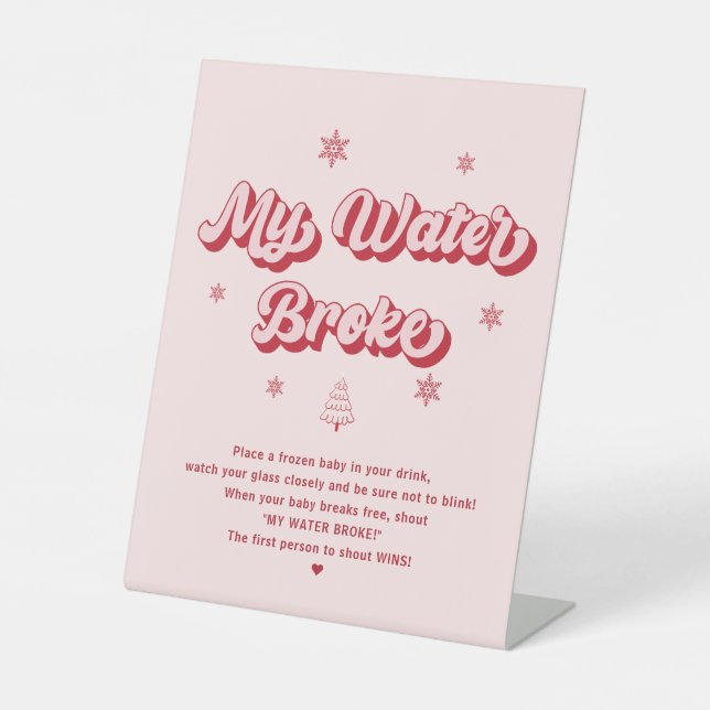 Signe De Table Baby shower de Noël rose Jeu My Water Broke (Recto)