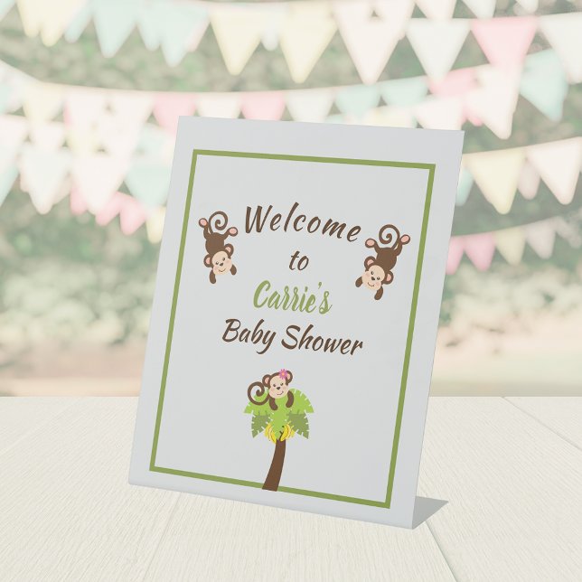 Signe De Table Baby shower de singes mignons Bienvenue Piédestal (Créateur téléchargé)