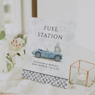 Signe De Table Baby shower de station de carburant Vintage Car
